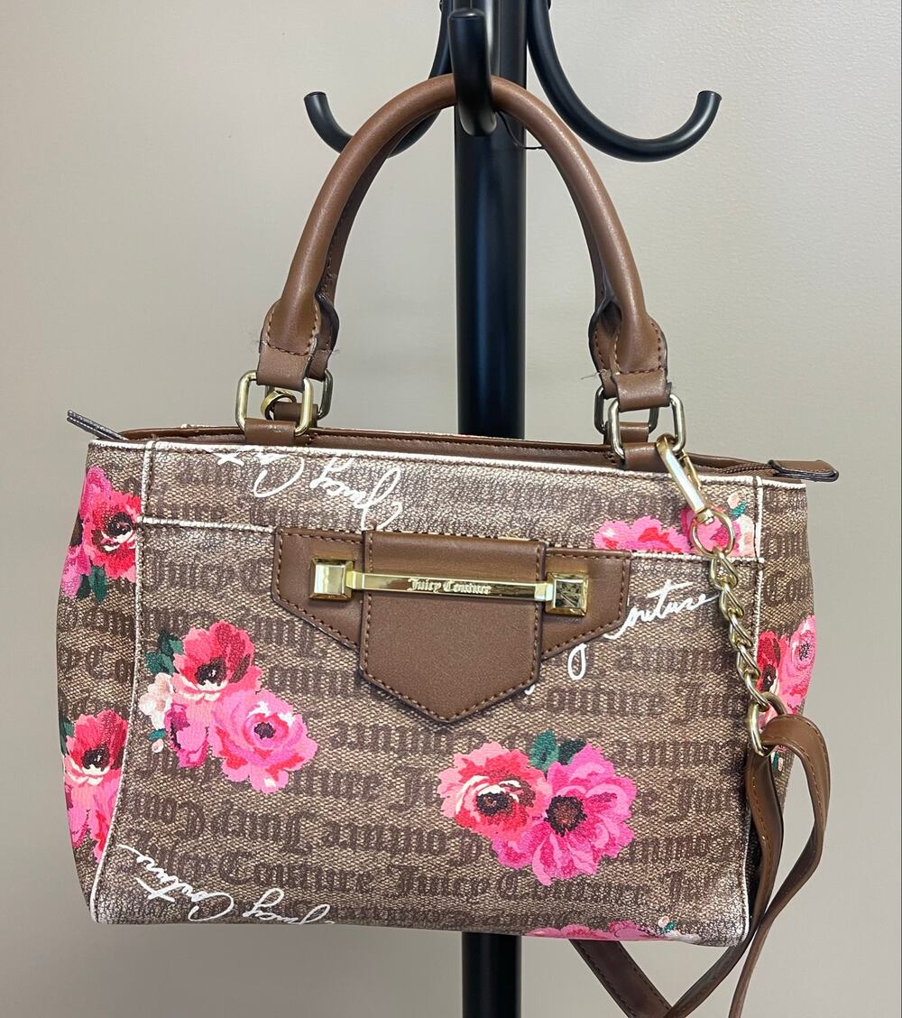 Juicy Couture If The Crown Fits Floral Satchel Crossbody Brown Pink Discontinued